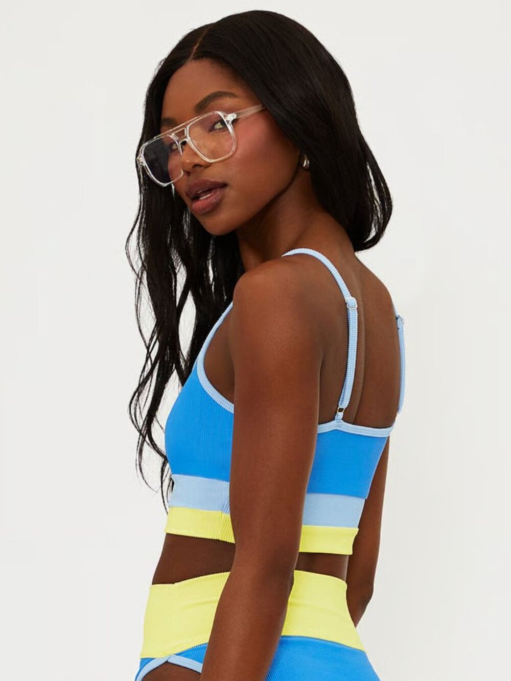 New! Beach Riot Blue Yellow Eva Colorblock Pullover Bikini Top M 4114 - Picture 3 of 7